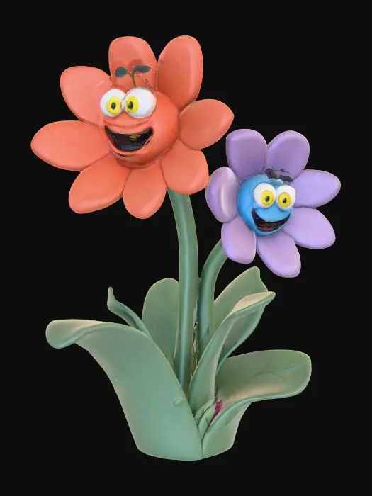 3D model for A trio of talking flowers alice in wonderland stylized cartoonish talking flowers in full color