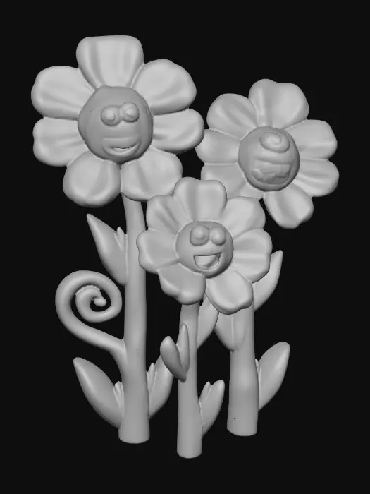 3D model for A trio of talking flowers alice in wonderland stylized cartoonish talking flowers in full color