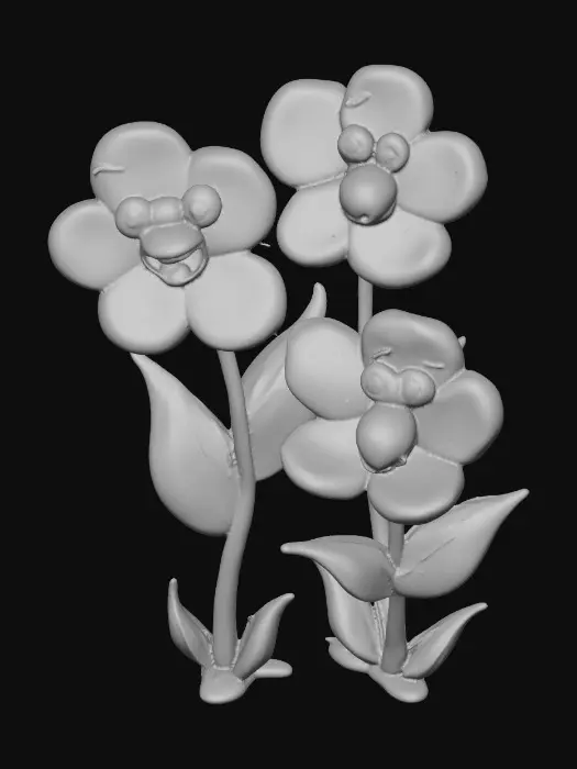 3D model for A trio of talking flowers alice in wonderland stylized cartoonish talking flowers in full color