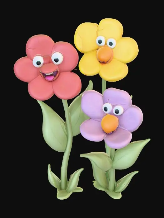 3D model for A trio of talking flowers alice in wonderland stylized cartoonish talking flowers in full color