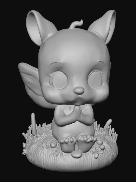 3D model for Ceramic figurine of a Chibi child like snowdrop fairy. Perfect facial features with well formed arms, hands, legs, & feet. Well defined wings. Fairy is sitting on a round patch of grass.