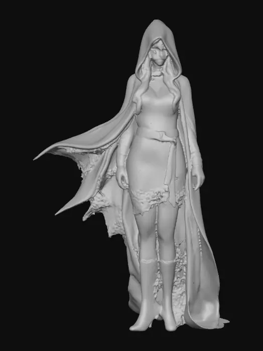 3D model for A highly realistic 3D character of an adult (21+) red-hooded b woman, inspired by medieval folklore. She wears a red hooded cloak made of heavy woven fabric with subtle weathering and realistic cloth folds. Her outfit consists of fitted fantasy red lace dress and red boots,, her hair is long, loose curls.
Body proportions are realistic and mature, athletic with natural curves, anatomically correct, no exaggeration, no nudity. Skin shows realistic texture, pores, and subsurface scattering. Facial features are adult, confident, and focused, with neutral expression.
High-detail 3D sculpt style, cinematic realism, physically based rendering, neutral studio lighting, gray background.firtly pose while sitting on a long in the forest
Designed for 3D modeling reference: clean silhouette, clear