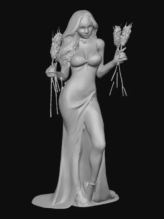 3D model for Sultry Goldilocks" a glamorous sexy reimagining of the classic fairy tale character. This aesthetic often blends the traditional yellow, gold, and blue color palette with modern elements like bold makeup, elaborate blonde hair styling, or high-fashion photography