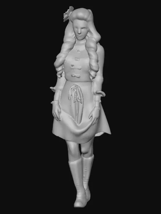 3D model for Sultry Goldilocks" a glamorous reimagining of the classic fairy tale character. This aesthetic often blends the traditional yellow and blue color palette with modern elements like bold makeup, elaborate blonde styling, or high-fashion photography