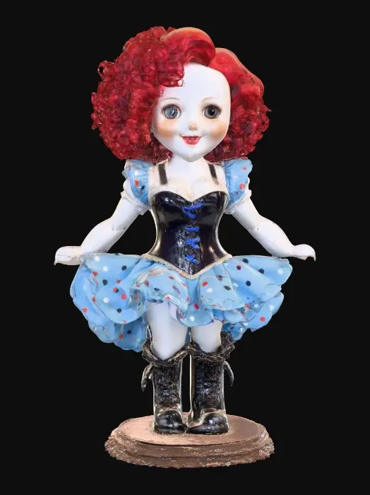 3D model for Crimson Curls in a Blue Polka Dot Dress