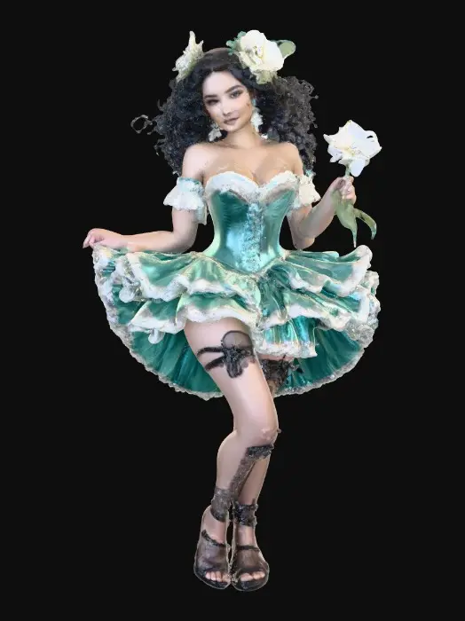 3D model for Teal Bloom Ballgown