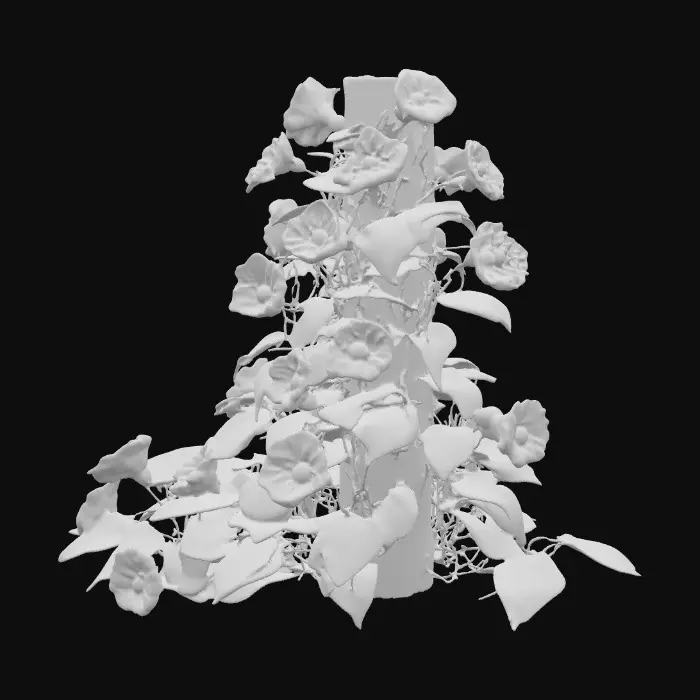 3D model for Thick vine of leafy morning glories flowers