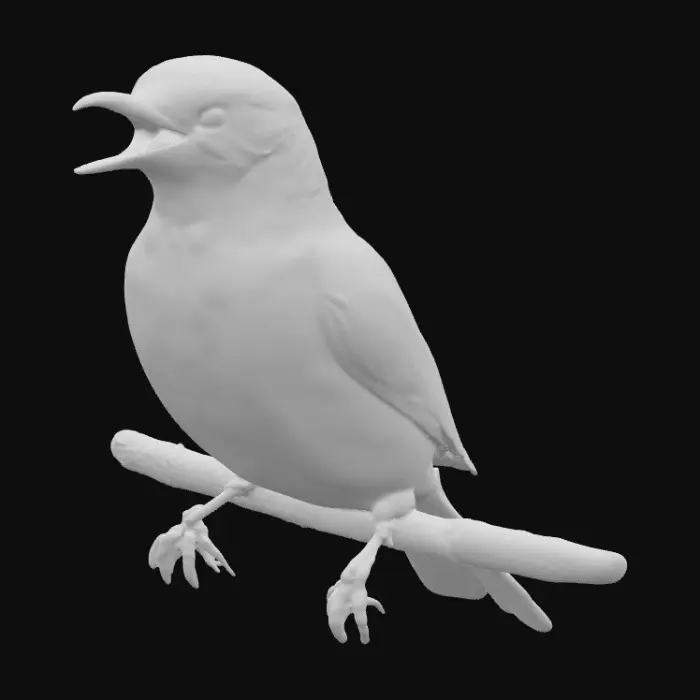 3D model for Hyper-realistic beautiful colorful song bird is chirping on a fully blossomed dogwood branch, high definition great detail to the feathers, the blossoms, and the variegated leaves of green #PBR#