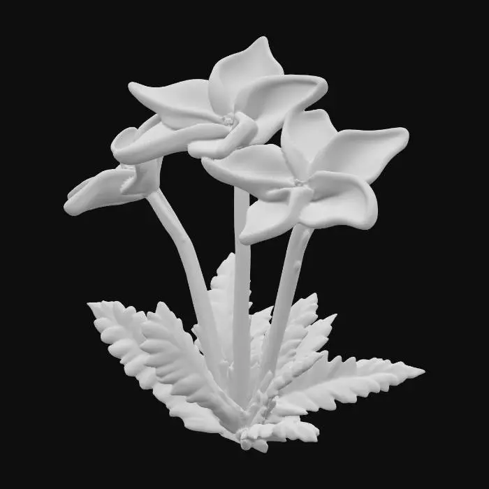 3D model for Small ground level trio of closely grouped five petal of magenta/pink/orange flowers with darkish ab green leaves 
#PBR# #PBR#, 