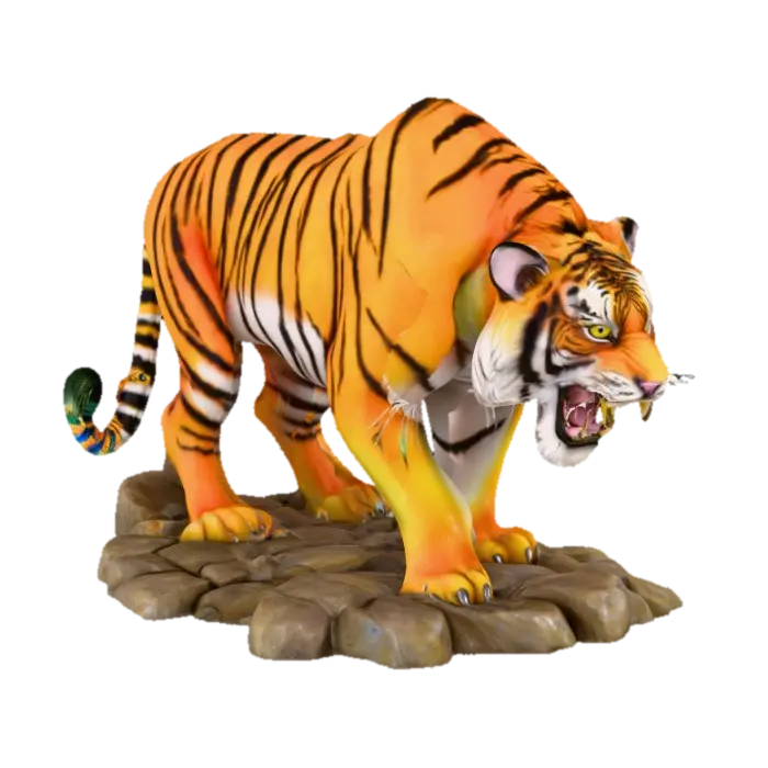A magnificent roaring bengal tiger with fully opened glorious peacock like feathers… 3D model, vytvořený pomocí AI
