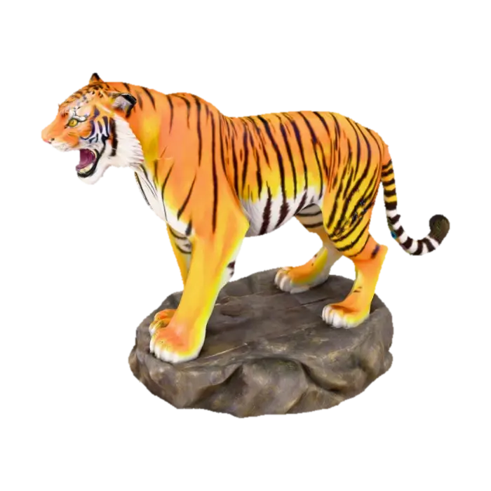 A magnificent roaring bengal tiger with fully opened glorious peacock like feathers… 3D model, vytvořený pomocí AI