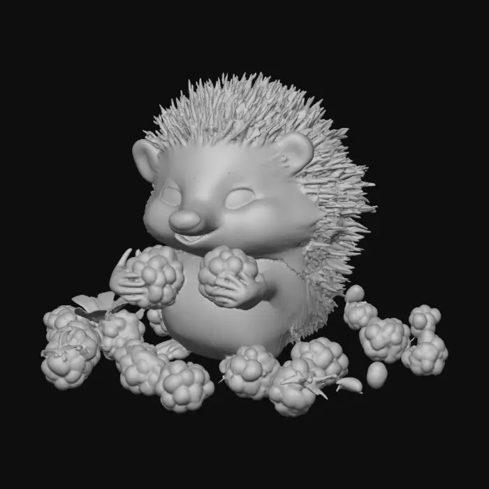 3D model for An adorable hedgehog eat blackberries in a Burtonesque style