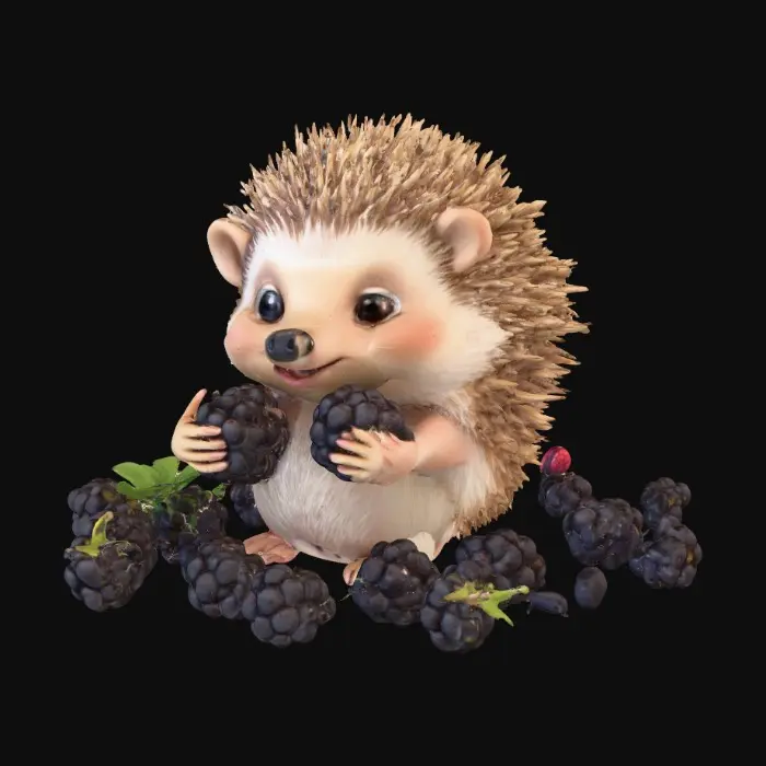 3D model for An adorable hedgehog eat blackberries in a Burtonesque style