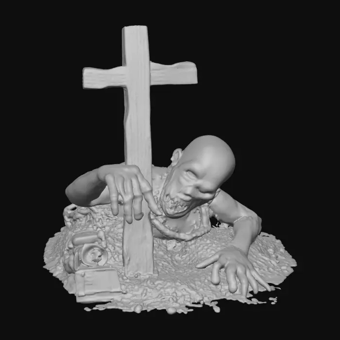 3D model for Create a creepy zombie crawling out of the grave with a cross, #Halloween2025#