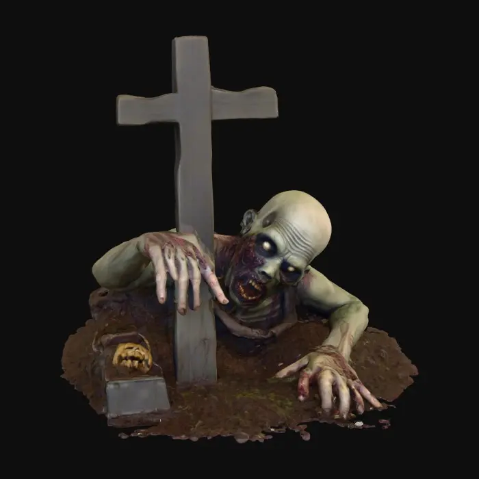 3D model for Create a creepy zombie crawling out of the grave with a cross, #Halloween2025#