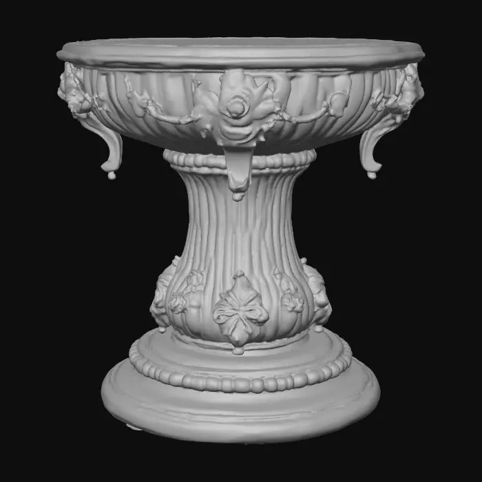 3D model for Very Ornate, round , Pedestal, small indentation in the center of the top surface. flowers with vines, early French Rocco influences, full colors, Vintage gold #Thanksgiving#