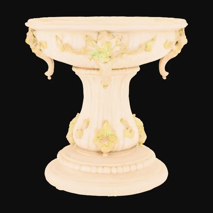 3D model for Very Ornate, round , Pedestal, small indentation in the center of the top surface. flowers with vines, early French Rocco influences, full colors, Vintage gold #Thanksgiving#