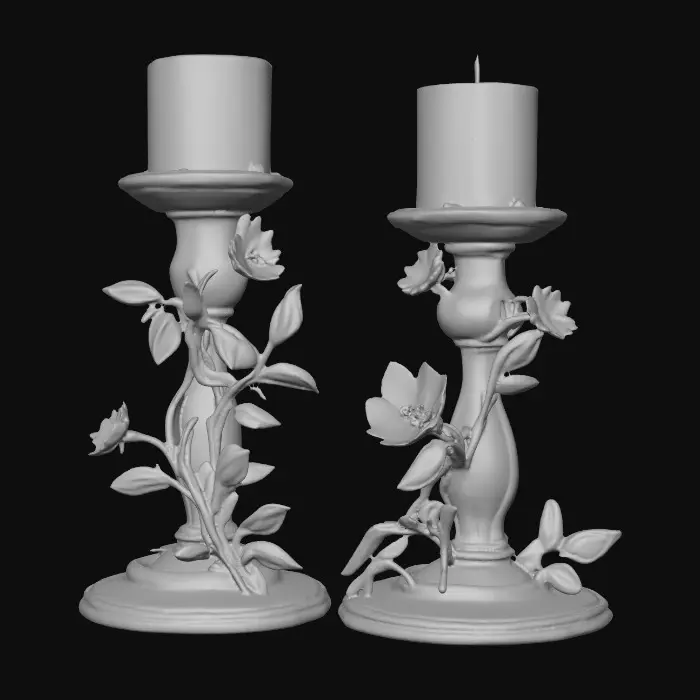 3D model for Short European stlyed candlestick bases , very ornate and vintage leaves, flowers, vines .[without candle]   #Thanksgiving#