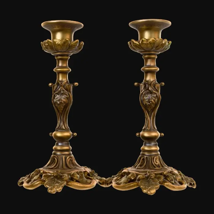 3D model for Short European stlyed candlestick bases , very ornate and vintage leaves, flowers, vines .[without candle]   #Thanksgiving#