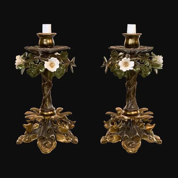 3D model for Short European stlyed candlestick bases , very ornate and vintage leaves, flowers, vines .[without candle]   #Thanksgiving#