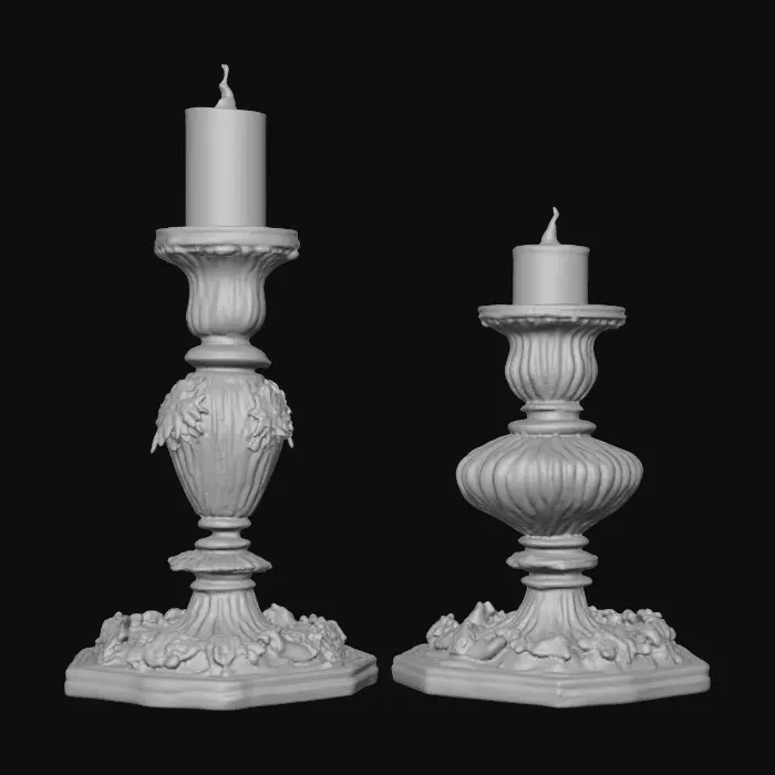 3D model for Short European stlyed candlestick bases , very ornate and vintage leaves, flowers, vines .[without candle]   #Thanksgiving#