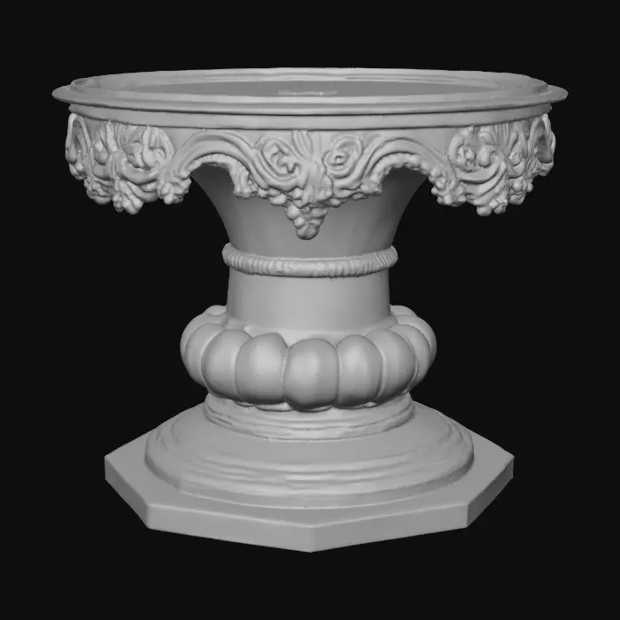 3D model for Very Ornate, round , Pedestal, small indentation in the center of the top surface. flowers with vines, early French Rocco influences, full colors, Vintage gold #Thanksgiving#