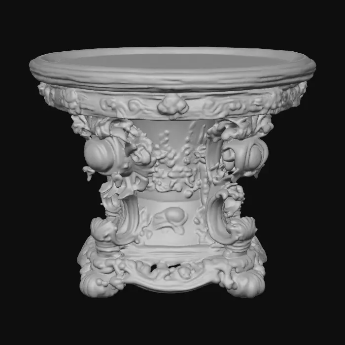 3D model for Very Ornate, round , Pedestal, small indentation in the center of the top surface. flowers with vines, early French Rocco influences, full colors, Vintage gold #Thanksgiving#