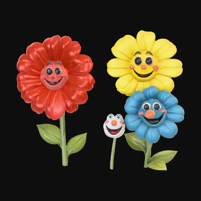 3D model for A trio of talking flowers alice in wonderland stylized cartoonish talking flowers in full color