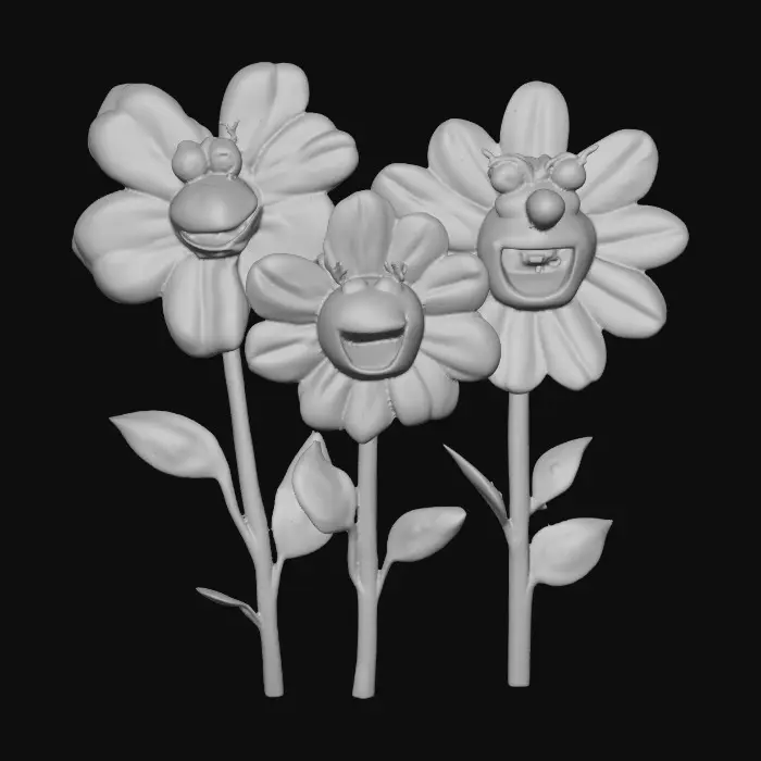 3D model for A trio of talking flowers alice in wonderland stylized cartoonish talking flowers in full color
