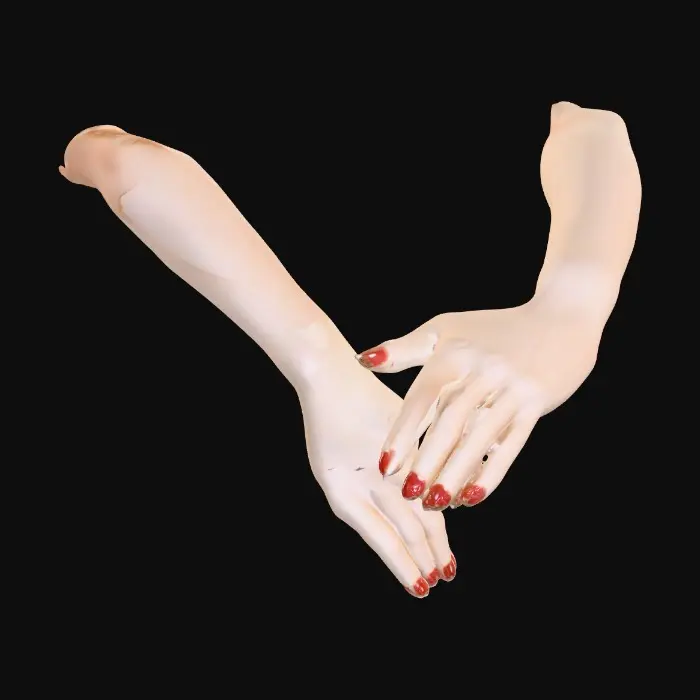 3D model for A pair of Porcelain doll female Arms with well manicured and lacquered nails. Perfect form with intricate details. Perfect feminine delicate hands.