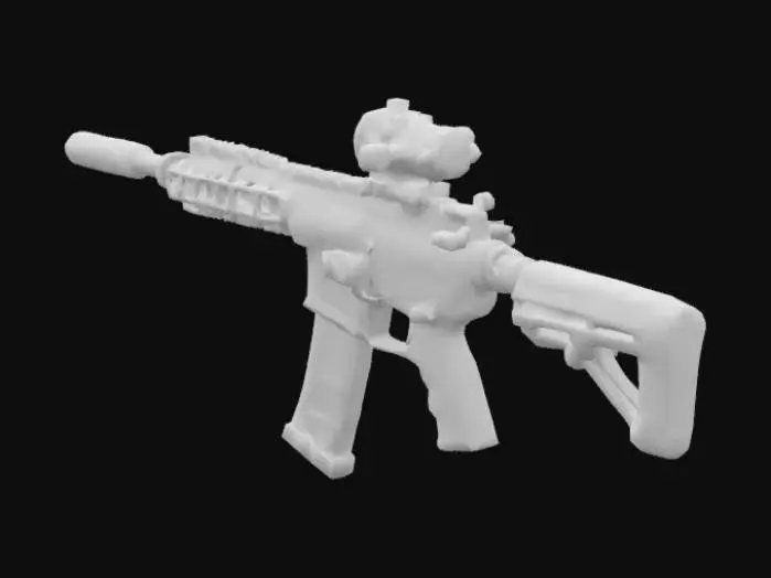 3D model for create a red camouflage light machine gun, give it a powerful scope with a big gradient of different shades of red 