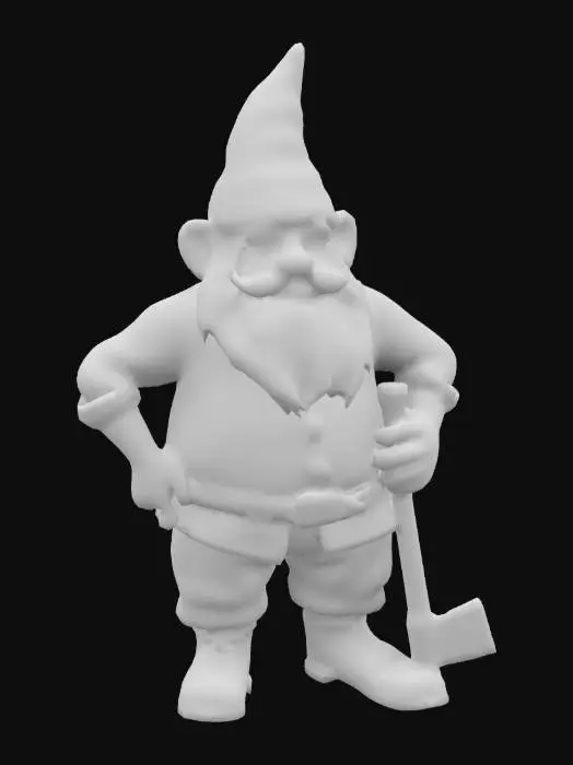 3D model for A bearded garden gnome, inspired by the The Sims 4 game, with a hand-painted texture and traces of rain exposure.

The gnome is standing, one hand on his waist and the other holding a pickaxe. , #garden#,   