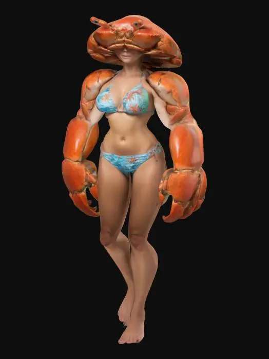 3D model for a woman in a bikini with the head and arms of a crab