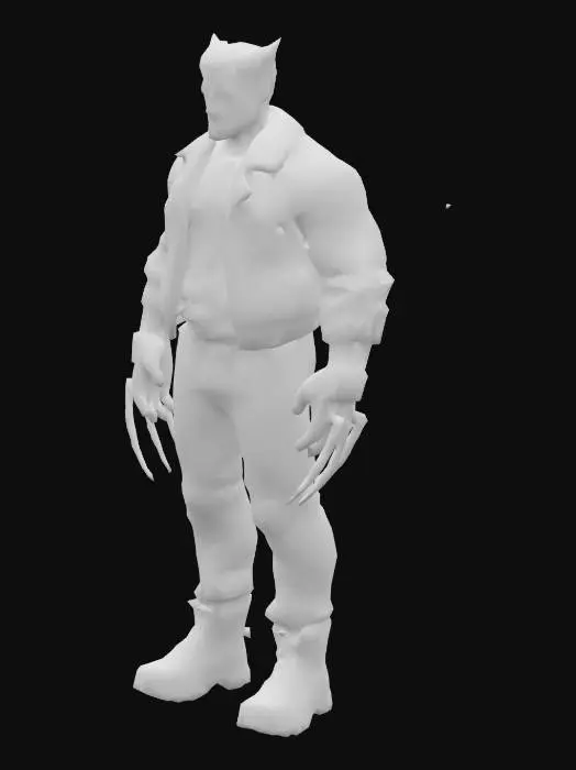 3D model for Wolverine in casual clothes with fur suede jacket, jeans and brown boots. 5'9'' height. 