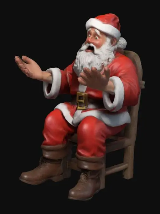 3D model for #ChristmasAdventure#, Santa Claus, funny, A-Pose, game ready 3d model, detailed, he's tied sitting down and scared