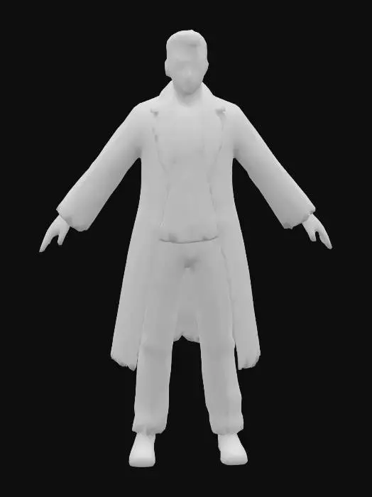 3D model for Noah Centineo, 25-year-old boy with shaved black hair  and  green highlights in the hair, wearing a black shirt, a long green coat, black pants, and white low-top sneakers; 5'8'' height Highly Detailed, Ultra Realistic, Full Body, A-pose