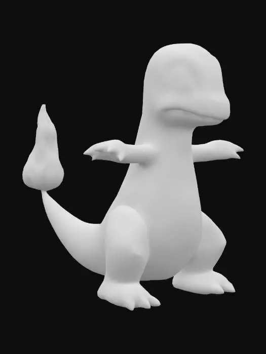 3D model for A Charmander lizard with black stripes on the back. Short height, Detailed, Ultra Realistic, Full Body, T-pose