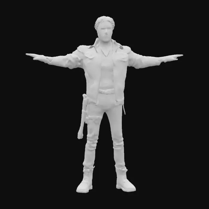 3D model for Full-body  of a 28-year-old muscular Zulu warrior Will Smith, afro brown hair, arms outstretched, feet flat. Dark skin with subtle tribal markings, serious expression, sharp facial structure. Wears  brown animal printed jacket with rigged armor and blach shirt, jeans,white sneakers. Visible fingers, toes, elbows, knees. Neutral warm umber textured background, soft even lighting. 8K stylized realism, no shadows. Sharp ZBrush-like detailing. Cyberpunk attire and anatomy clearly defined for rigging.


