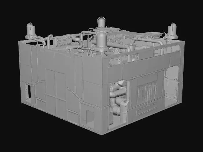 3D model for Blue Mosaic Dome with Industrial Machinery