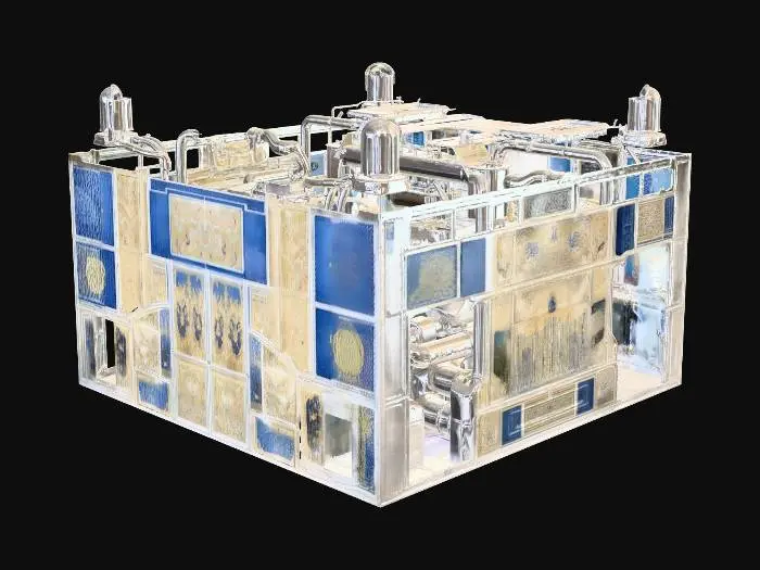 3D model for Blue Mosaic Dome with Industrial Machinery