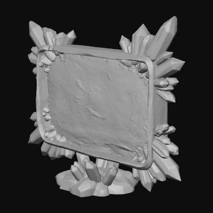 3D model for An ice crystal rectangle square rock board plank where you can write something in the center but it is empty blank, surrounded with blue ice crystals on the board