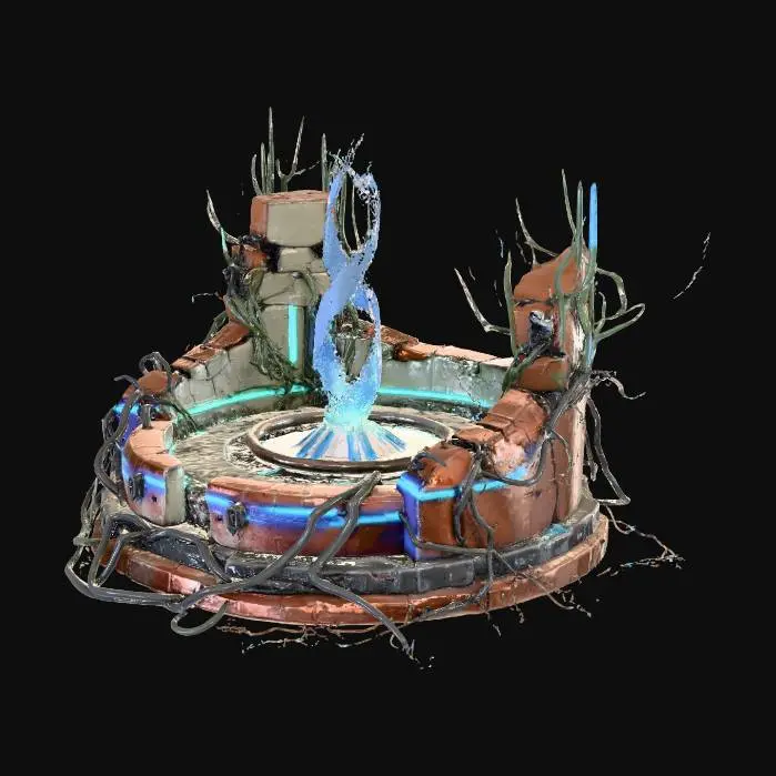 3D model for Cyber Post-Apocalyptic Fountain, World Taken Over By AI