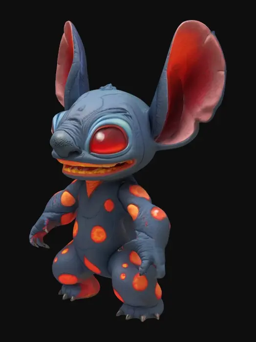 3D model for give me a stitch but as if he's from the dark side. with a volcano theme and color. based off the lily and stitch movies.