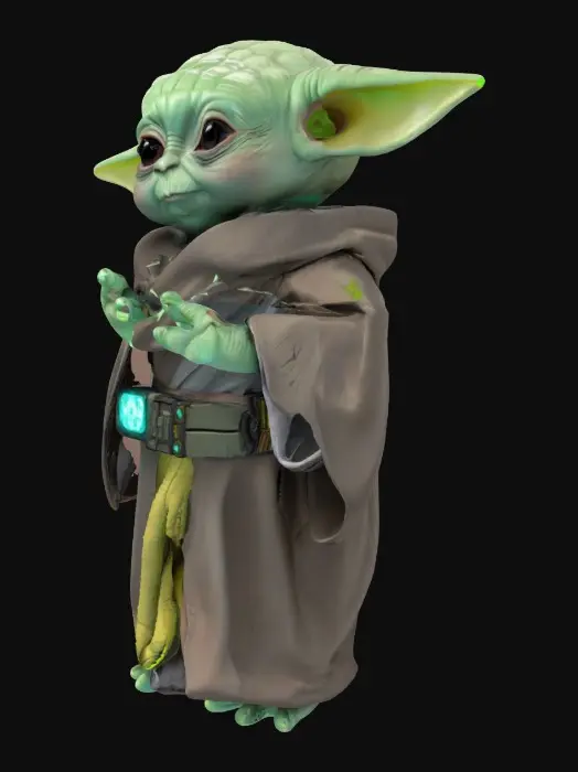 3D model for give me a cyber punk baby Yoda. with 50% Star Wars 50% cyberpunk 2077 being inspiration.