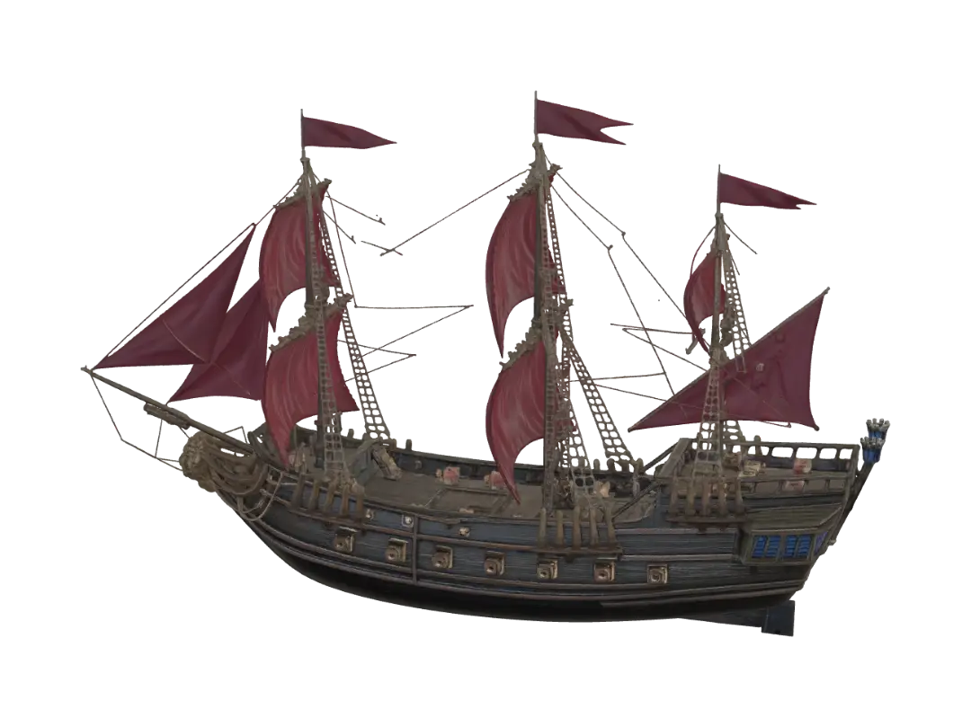 Crimson Sails of the Midnight Galleon - Stormy 3D model, vytvořený pomocí AI