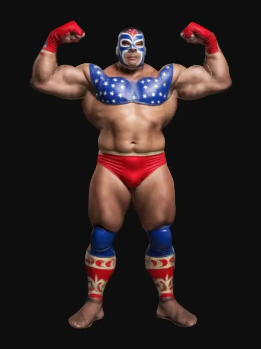 3D model for A lucha libre wrestler man, with big muscles arms. Victory pose.