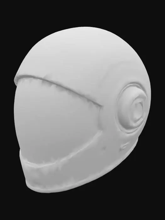 3D model for «Worn out sci-fi space helmet with cracked visor and scratched paint, futuristic HUD inside, realistic style»