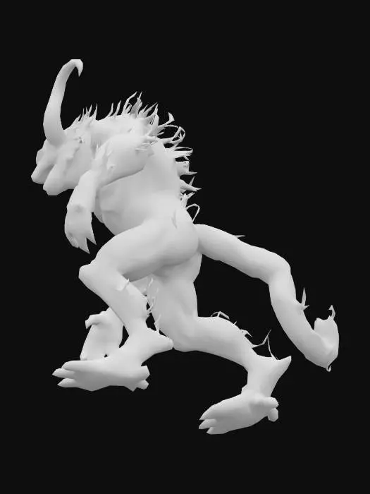 3D model for ethereal beast, smoky muscular body, glowing claws and fangs, mystical and animalistic, agile quadruped, corrupted magical energy