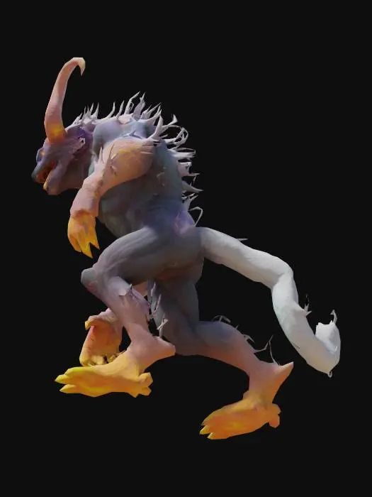 3D model for ethereal beast, smoky muscular body, glowing claws and fangs, mystical and animalistic, agile quadruped, corrupted magical energy