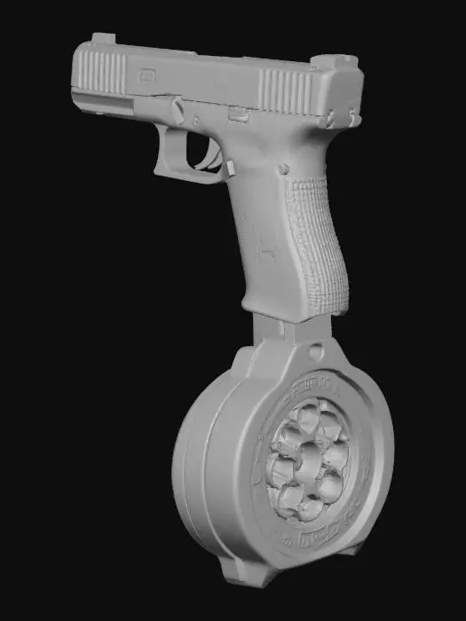 3D model for Handgun with Drum Magazine